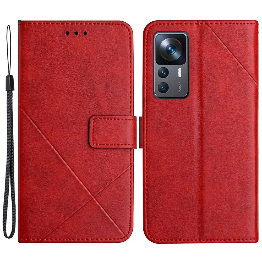 Xiaomi 12T 5G / 12T Pro 5G / Redmi K50 Ultra 5G ensfarvet PU-lædercover med præget linjemønster, pung-etui med stativdesign, stødsikkert magnetlås