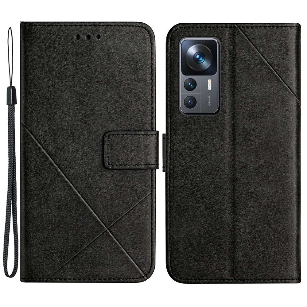 Xiaomi 12T 5G / 12T Pro 5G / Redmi K50 Ultra 5G ensfarvet PU-lædercover med præget linjemønster, pung-etui med stativdesign, stødsikkert magnetlås