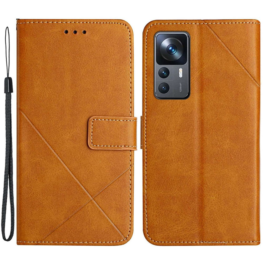 Xiaomi 12T 5G / 12T Pro 5G / Redmi K50 Ultra 5G ensfarvet PU-lædercover med præget linjemønster, pung-etui med stativdesign, stødsikkert magnetlås
