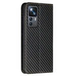 Xiaomi 12T 5G / 12T Pro 5G / Redmi K50 Ultra 5G Kolfiberstruktur PU-läder Stativ Plånboksfodral Magnetiskt Autostängande mobilskal med Handledsrem