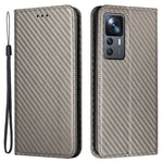 Xiaomi 12T 5G / 12T Pro 5G / Redmi K50 Ultra 5G Kolfiberstruktur PU-läder Stativ Plånboksfodral Magnetiskt Autostängande mobilskal med Handledsrem