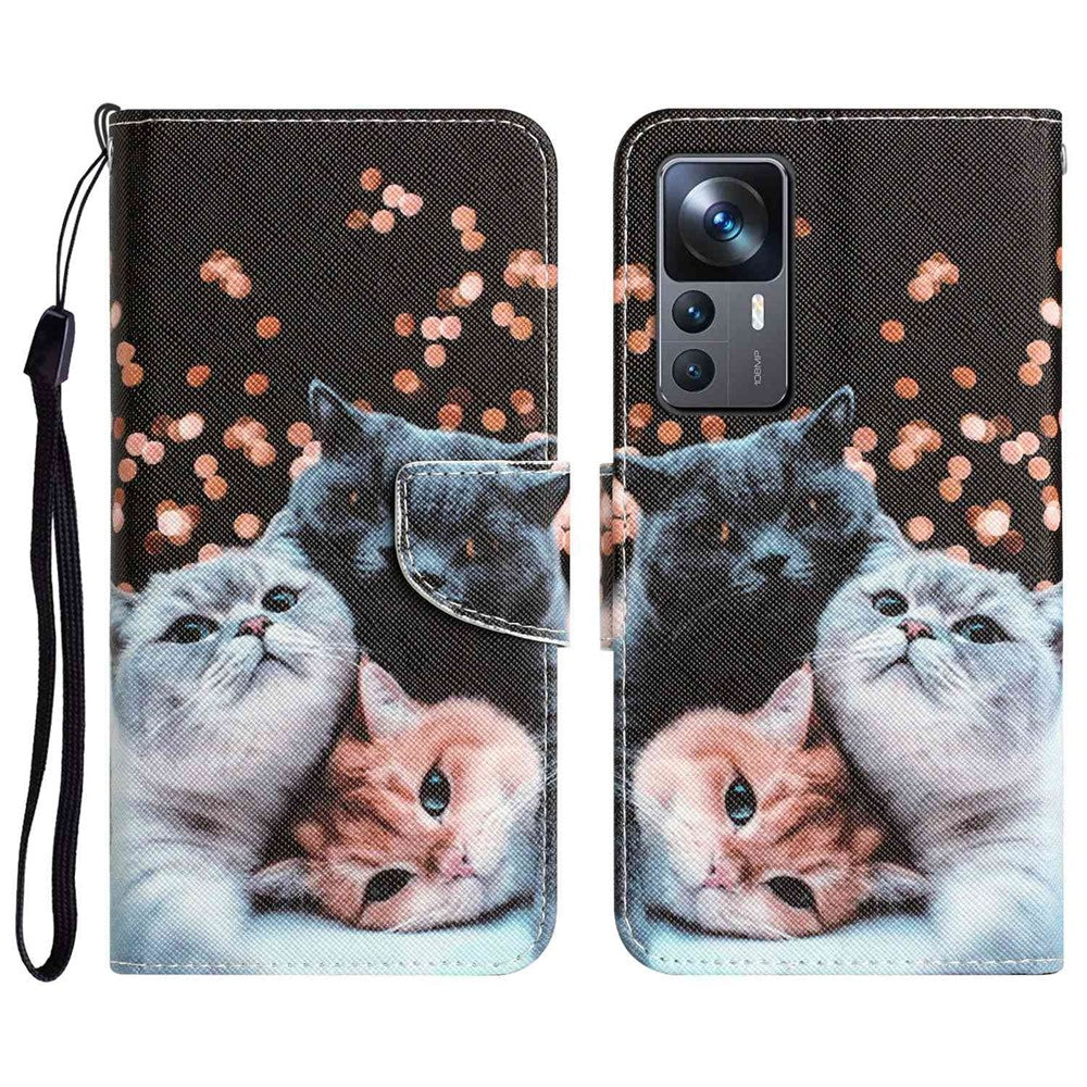 For Xiaomi 12T 5G / 12T Pro 5G / Redmi K50 Ultra 5G Cross Texture PU Leather Shockproof Cover Pattern Printing Flip Stand Wallet Case