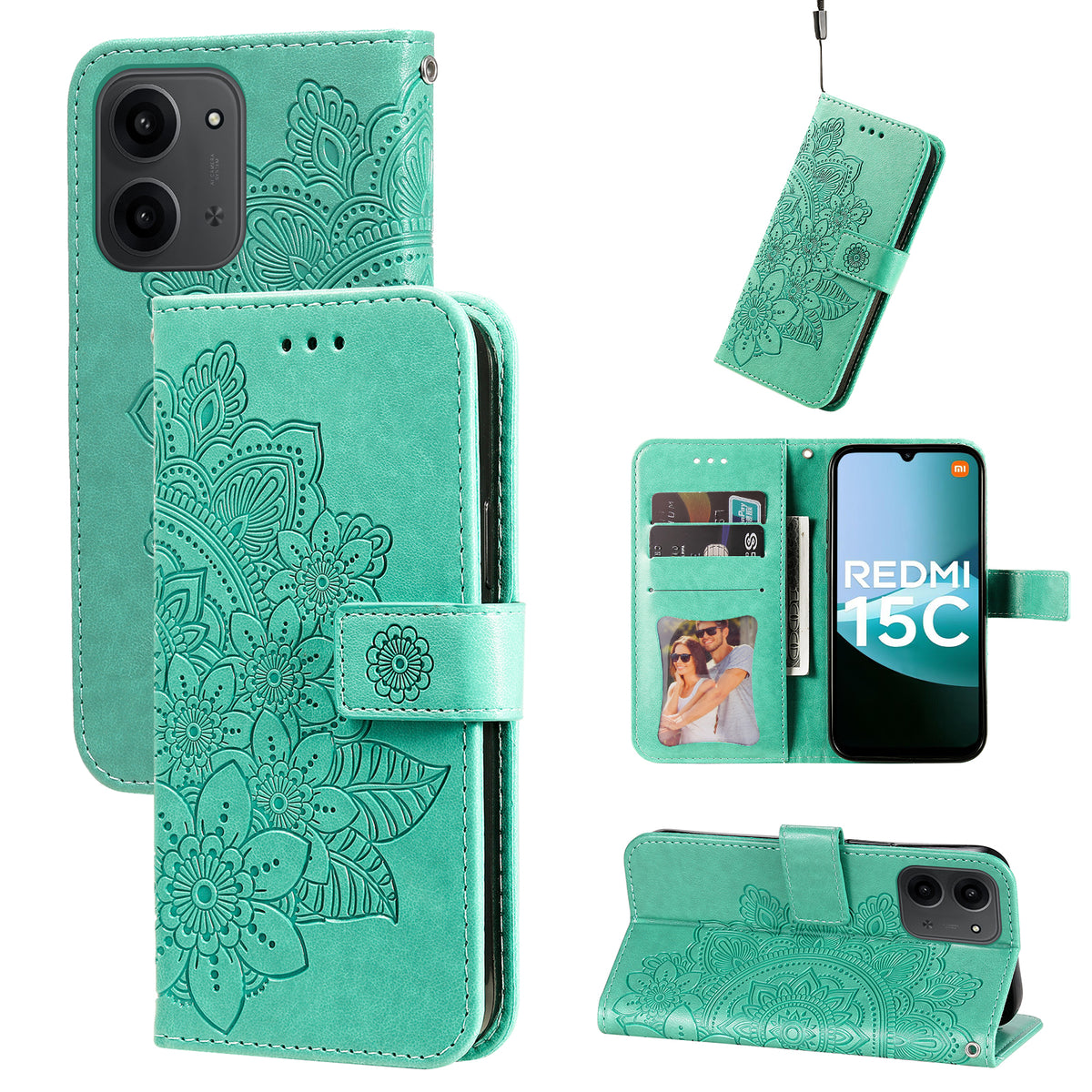 For Xiaomi Redmi 15C 5G (EU) (173mm) / 15C 4G (EU) (173mm) Case Floral Pattern PU Leather Wallet Stand Phone Cover