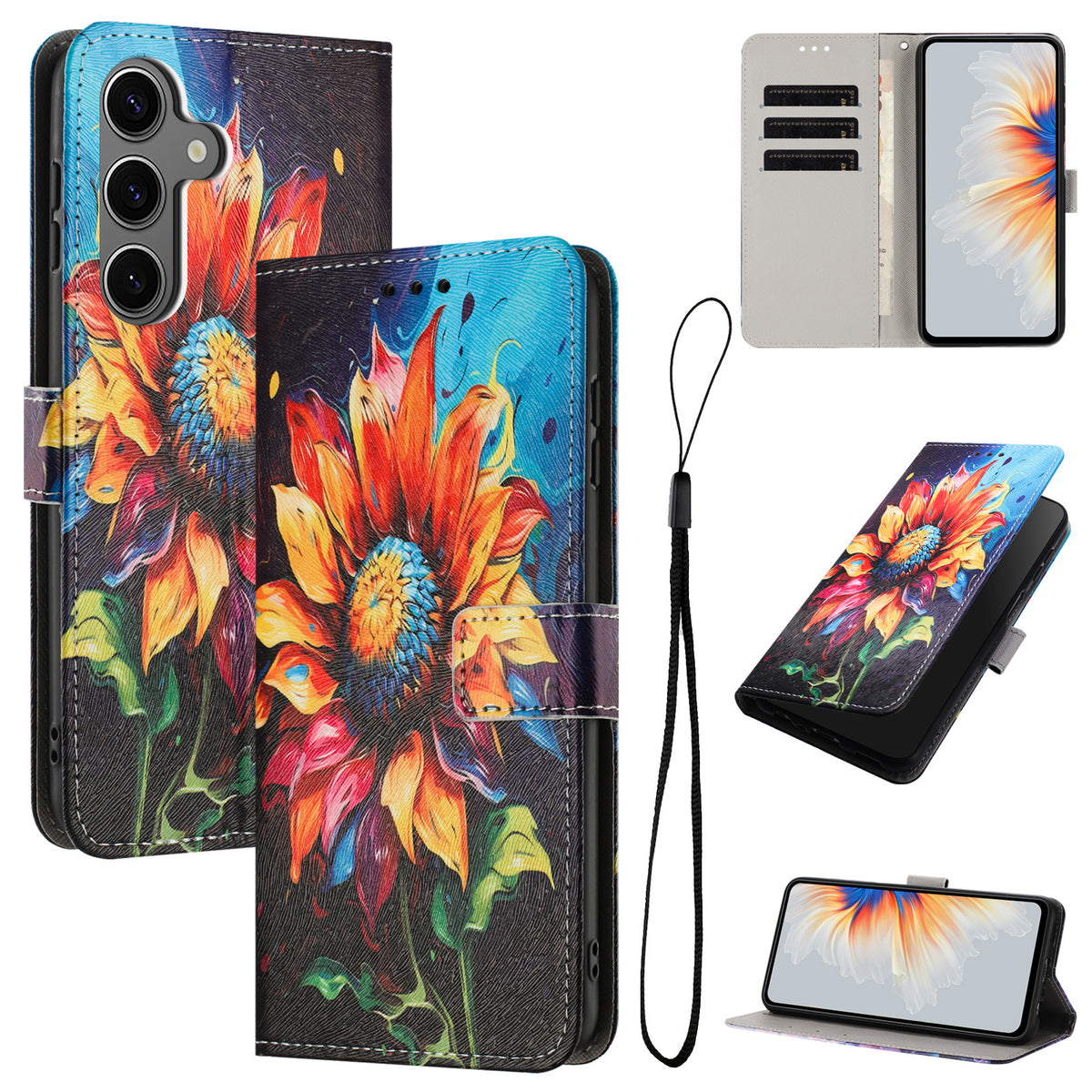 For Samsung Galaxy S25 FE Wallet Case Pattern Printing PU Leather Phone Cover with Lanyard