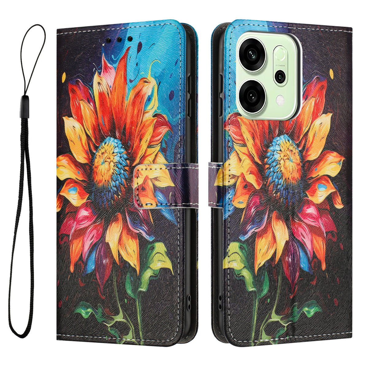 Oppo Reno14 Pro 5G (Kina) / Oppo Reno14 Pro 5G (Global) Plånboksfodral Mönstertryck PU-läder mobilfodral med Snodd
