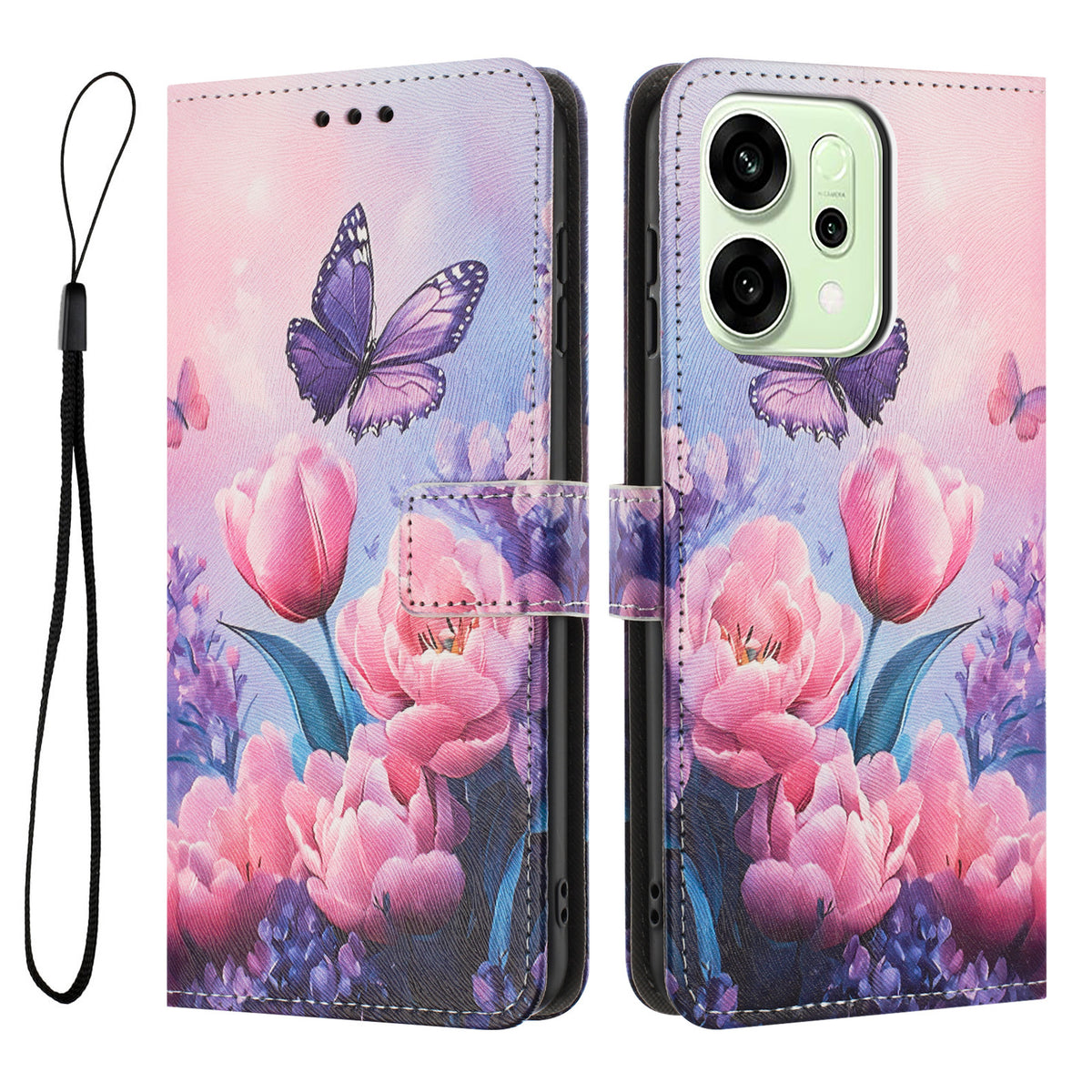 Oppo Reno14 Pro 5G (Kina) / Oppo Reno14 Pro 5G (Global) Plånboksfodral Mönstertryck PU-läder mobilfodral med Snodd