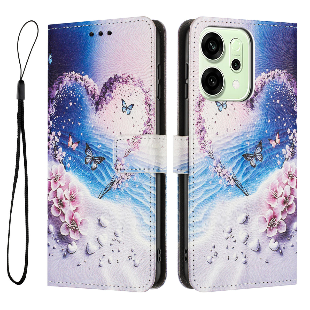Oppo Reno14 Pro 5G (Kina) / Oppo Reno14 Pro 5G (Global) Plånboksfodral Mönstertryck PU-läder mobilfodral med Snodd