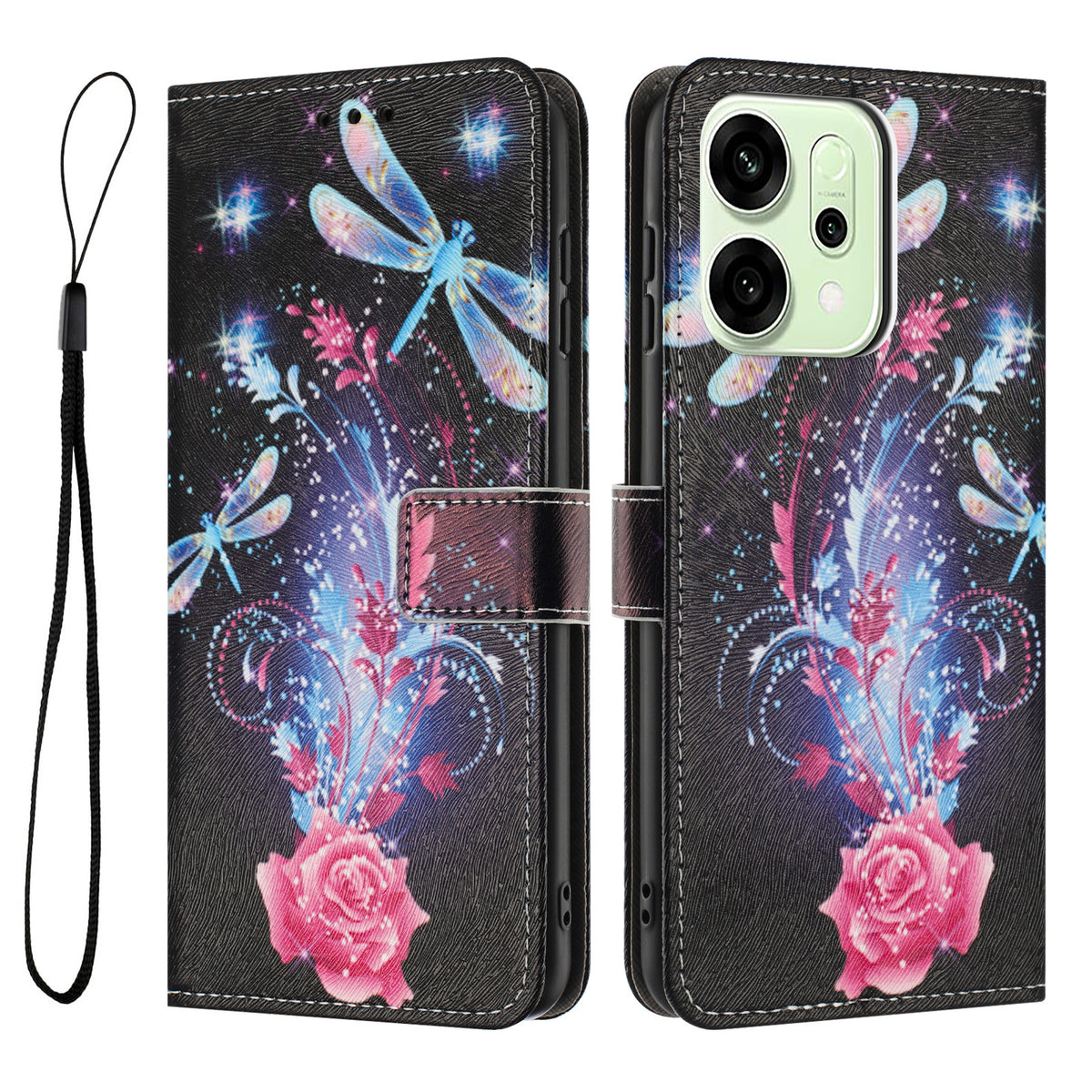 Oppo Reno14 Pro 5G (Kina) / Oppo Reno14 Pro 5G (Global) Plånboksfodral Mönstertryck PU-läder mobilfodral med Snodd