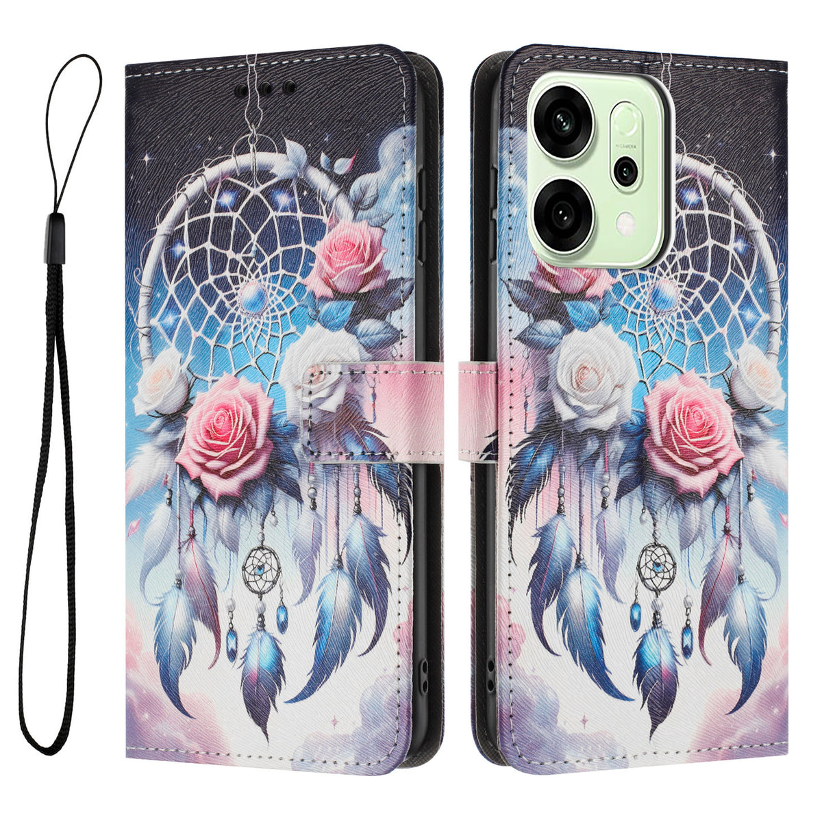 Oppo Reno14 Pro 5G (Kina) / Oppo Reno14 Pro 5G (Global) Plånboksfodral Mönstertryck PU-läder mobilfodral med Snodd
