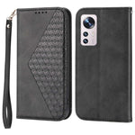 For Xiaomi 12 Pro 5G / 12 Pro (Dimensity) 5G / 12S Pro 5G Rhombus Pattern Imprinted Folio Flip PU Leather Stand Case Calf Texture Phone Wallet Cover with Strap