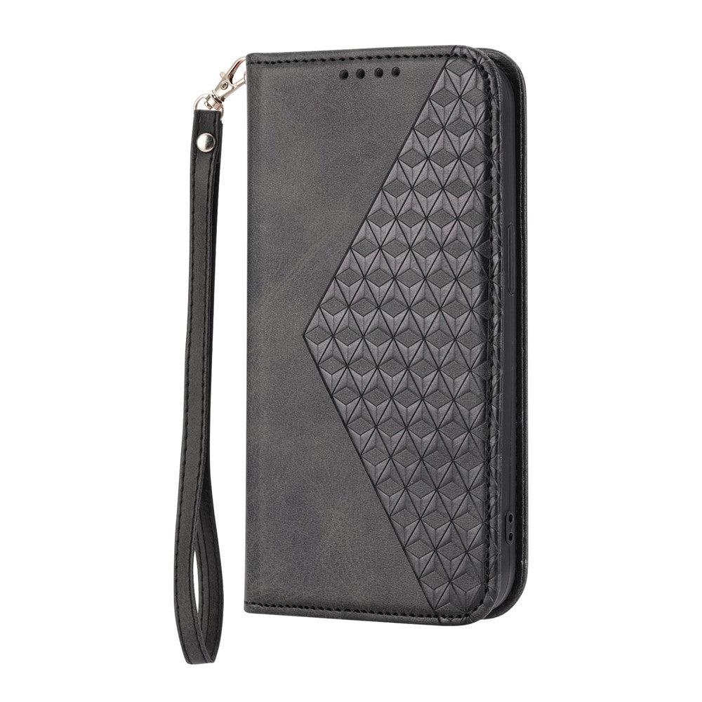 For Xiaomi 12 Pro 5G / 12 Pro (Dimensity) 5G / 12S Pro 5G Rhombus Pattern Imprinted Folio Flip PU Leather Stand Case Calf Texture Phone Wallet Cover with Strap