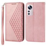 For Xiaomi 12 Pro 5G / 12 Pro (Dimensity) 5G / 12S Pro 5G Rhombus Pattern Imprinted Folio Flip PU Leather Stand Case Calf Texture Phone Wallet Cover with Strap