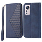 For Xiaomi 12 Pro 5G / 12 Pro (Dimensity) 5G / 12S Pro 5G Rhombus Pattern Imprinted Folio Flip PU Leather Stand Case Calf Texture Phone Wallet Cover with Strap