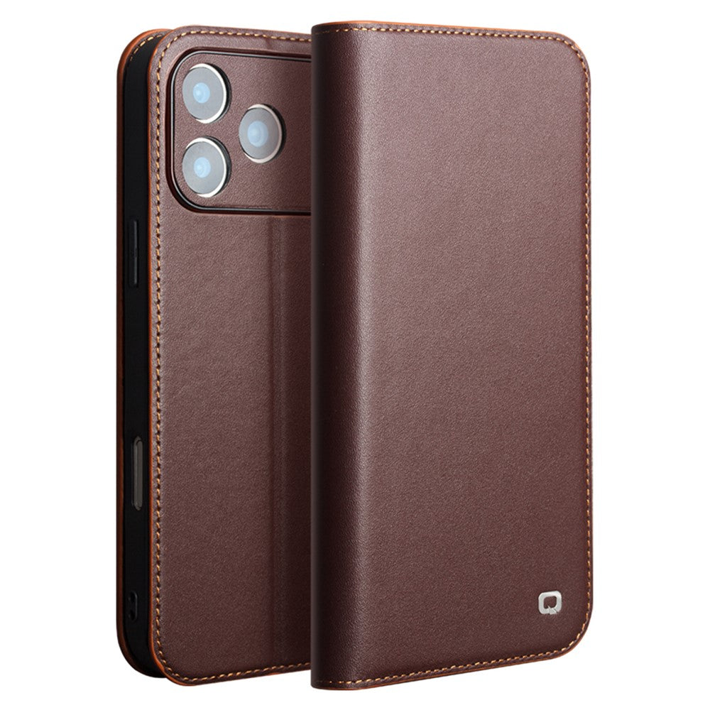 QIALINO For iPhone 17 Pro Max Wallet Case Stand Genuine Cow Leather Flip Phone Cover