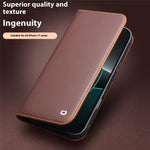 QIALINO For iPhone 17 Pro Max Wallet Case Stand Genuine Cow Leather Flip Phone Cover