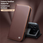 QIALINO For iPhone 17 Pro Max Wallet Case Stand Genuine Cow Leather Flip Phone Cover