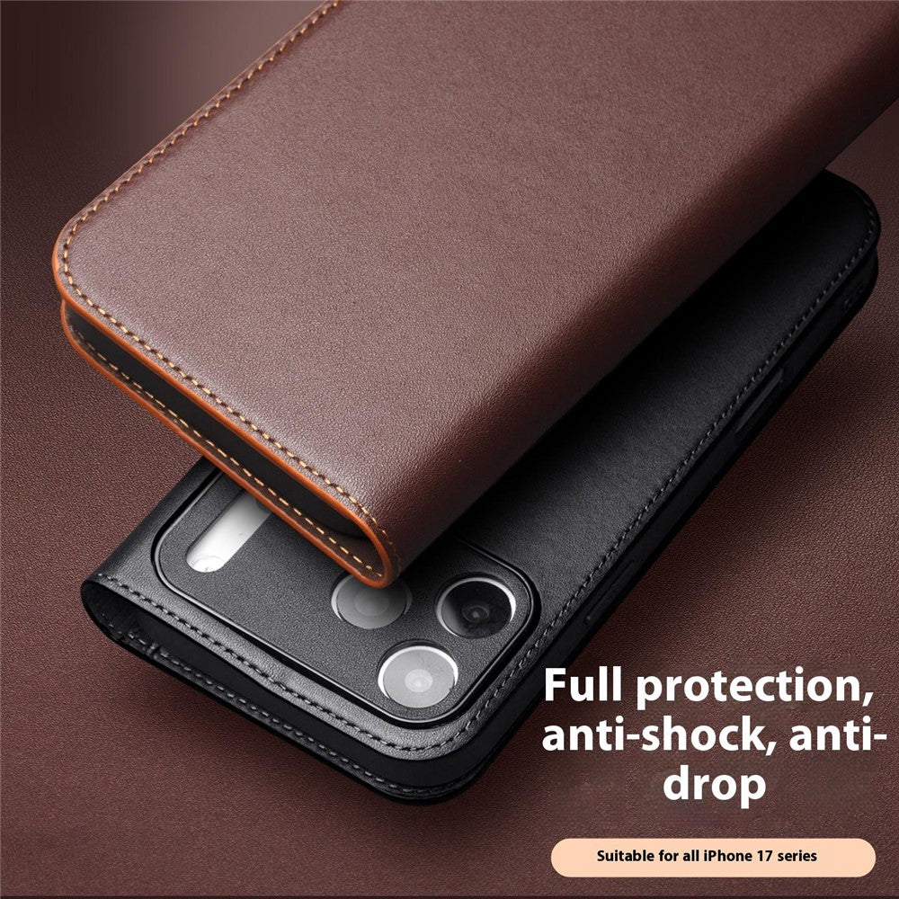 QIALINO For iPhone 17 Pro Max Wallet Case Stand Genuine Cow Leather Flip Phone Cover