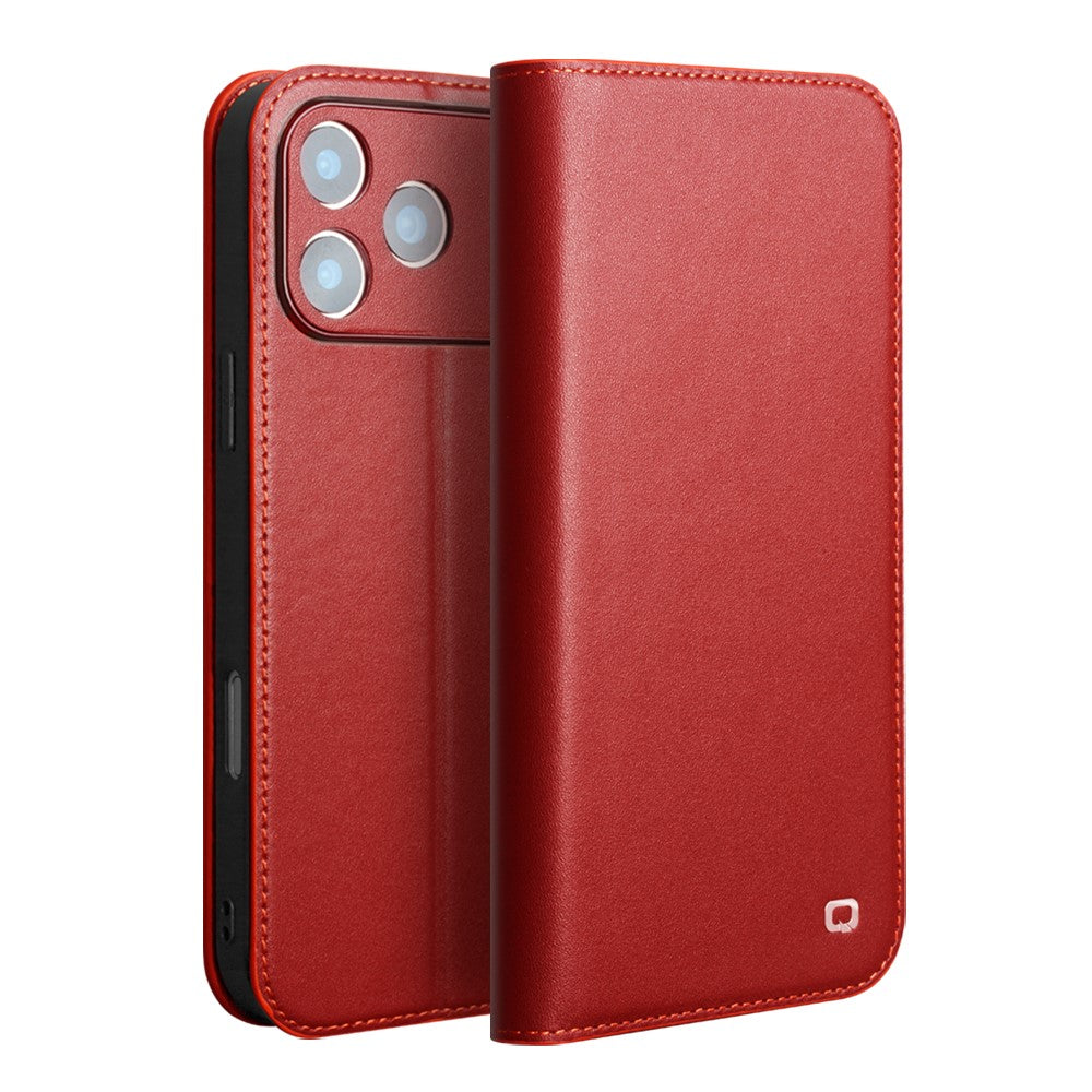 QIALINO For iPhone 17 Pro Max Wallet Case Stand Genuine Cow Leather Flip Phone Cover