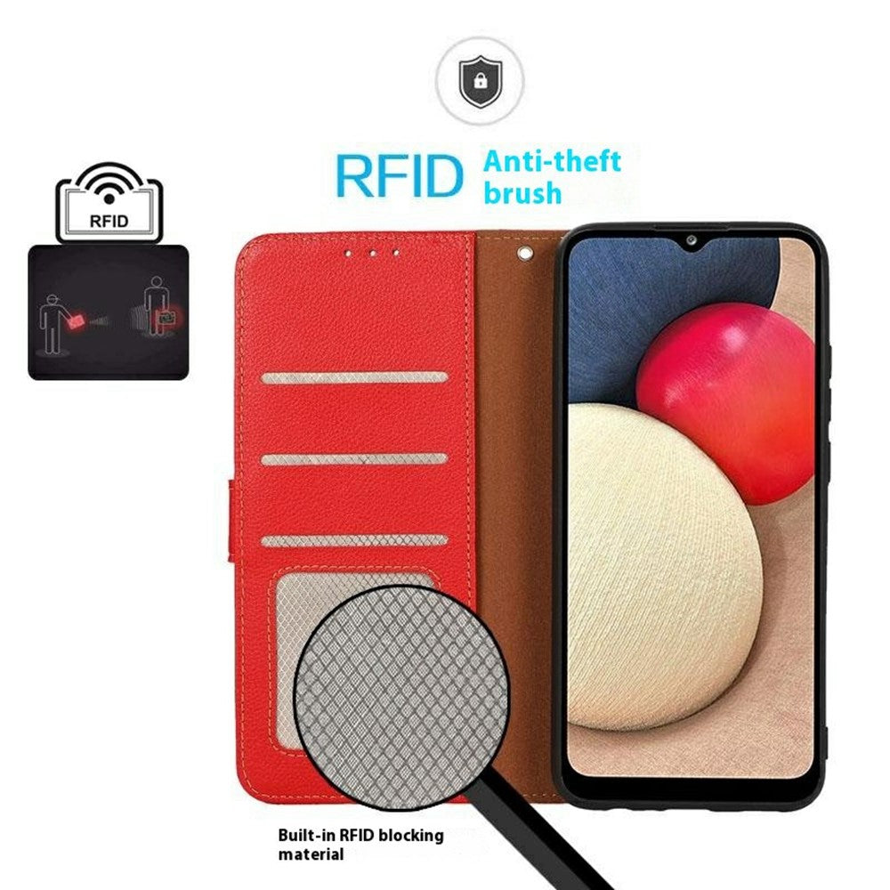 KHAZNEH För OnePlus Nord CE5 5G / Ace 5 Racing 5G Skal RFID-blockerande plånbok Litchitextur PU-lädermobilskal med rem