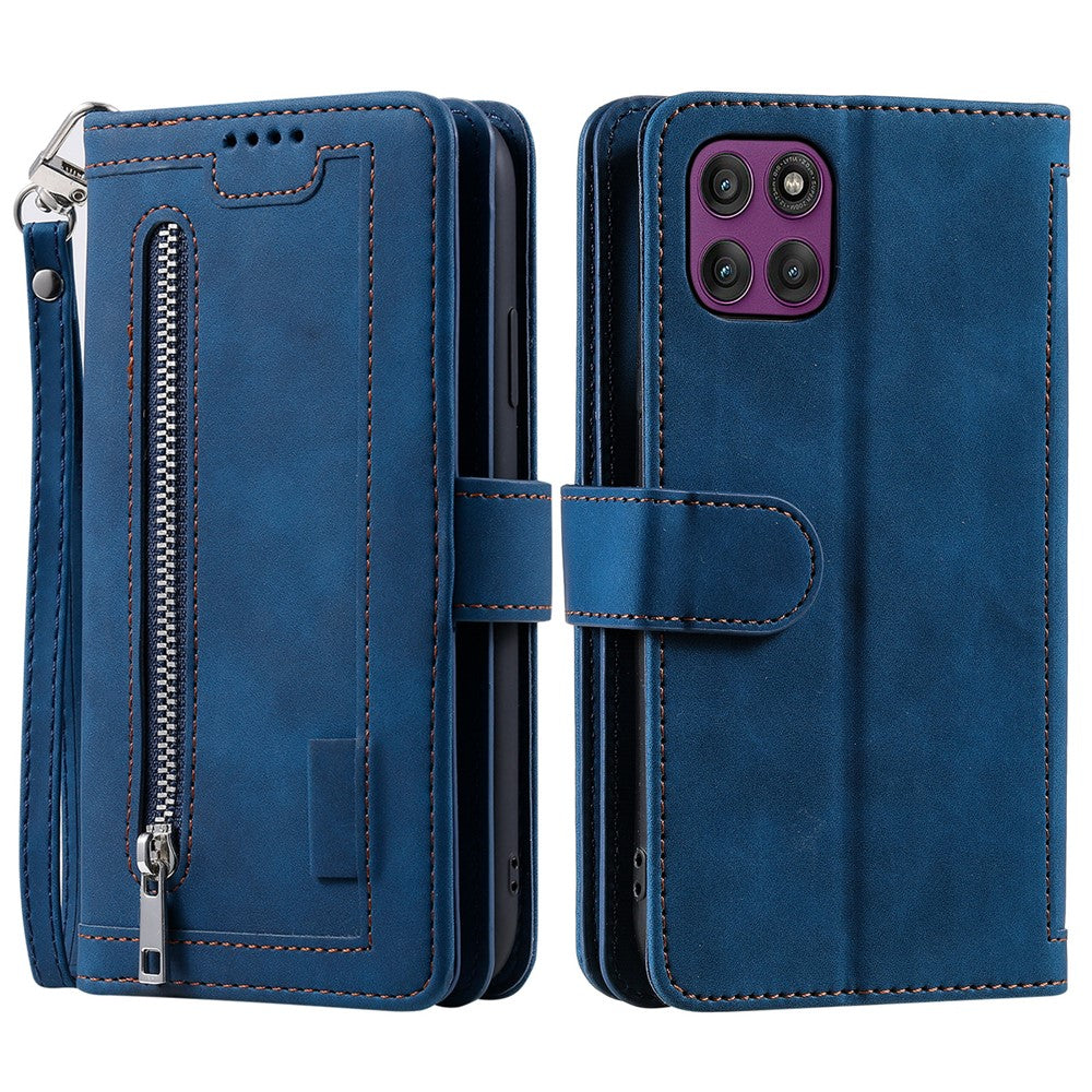 For Motorola Moto G86 5G Case 9 Card Slots Zipper Wallet PU Leather Phone Cover with Wrist Strap