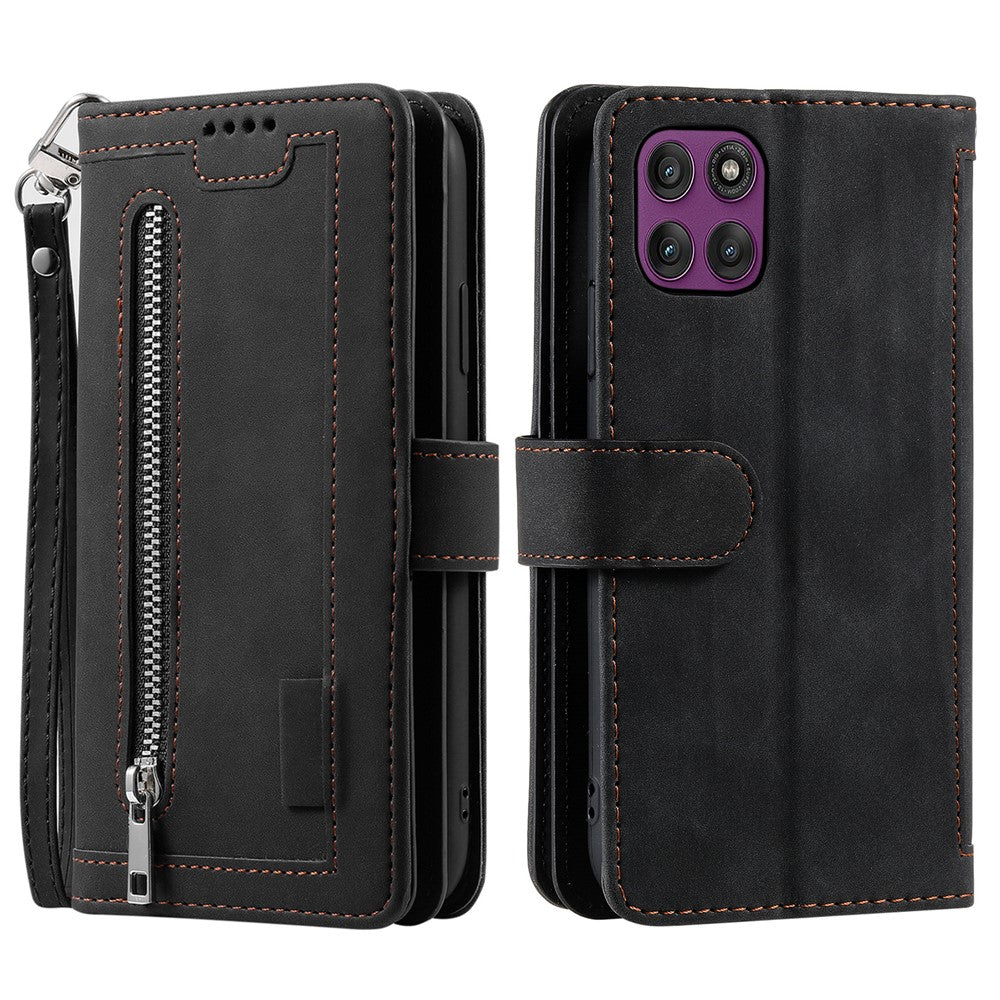For Motorola Moto G86 5G Case 9 Card Slots Zipper Wallet PU Leather Phone Cover with Wrist Strap