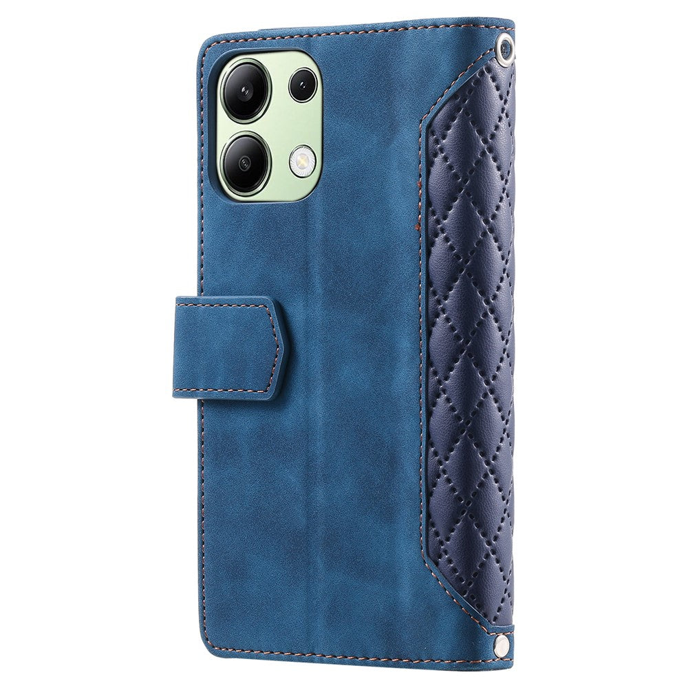 For Xiaomi Redmi 15C 5G (EU) (173mm) / 15C 4G (EU) (173mm) Wallet Case Rhombus Stitching Line PU Leather Phone Cover with Wrist Strap
