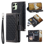 For Xiaomi Redmi 15C 5G (EU) (173mm) / 15C 4G (EU) (173mm) Wallet Case Rhombus Stitching Line PU Leather Phone Cover with Wrist Strap