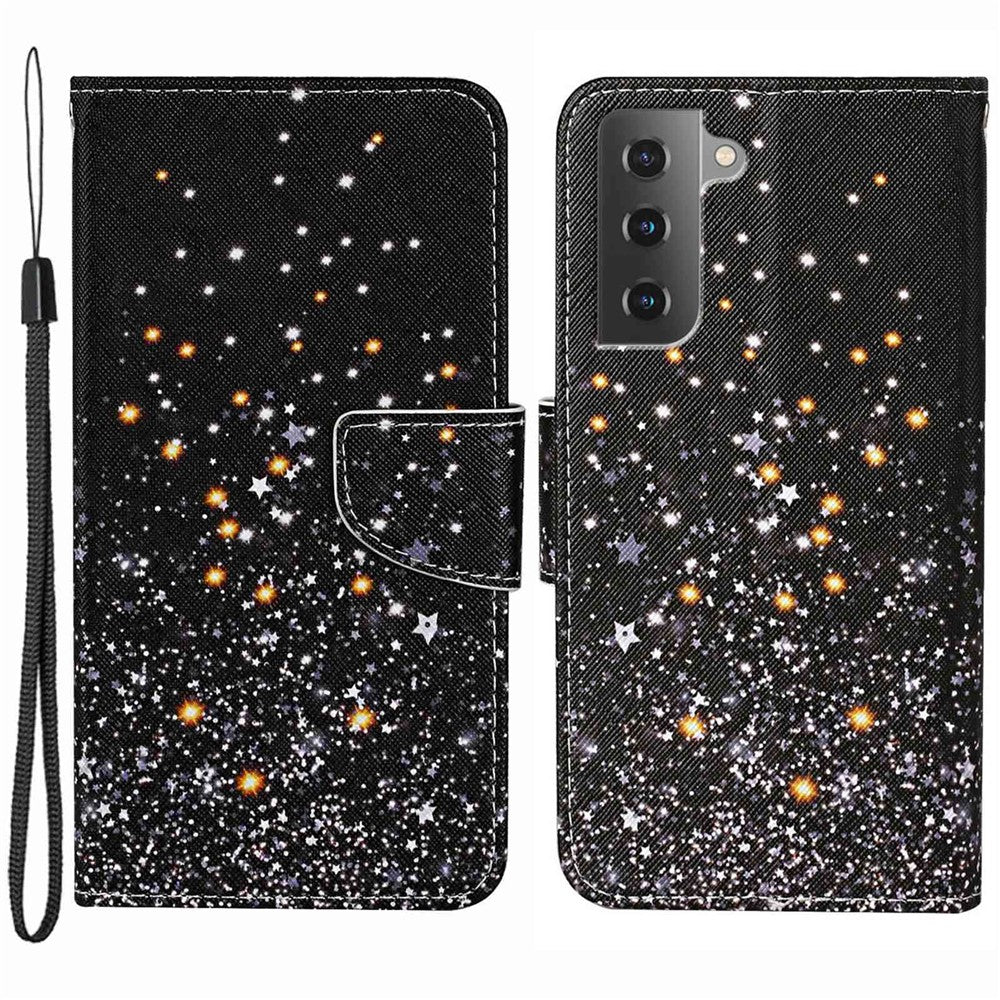 For Samsung Galaxy S23+ Cross Texture PU Leather Shockproof Phone Case Pattern Printing Wallet Stand Folio Flip Cover