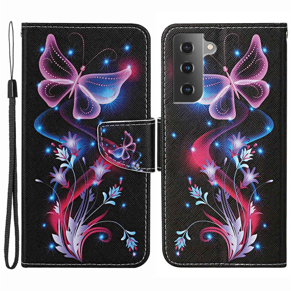 For Samsung Galaxy S23+ Cross Texture PU Leather Shockproof Phone Case Pattern Printing Wallet Stand Folio Flip Cover