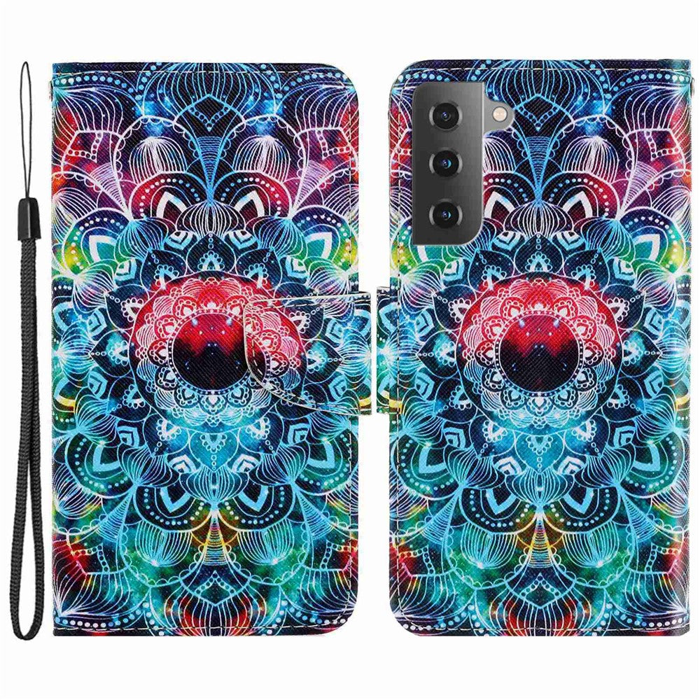 For Samsung Galaxy S23+ Cross Texture PU Leather Shockproof Phone Case Pattern Printing Wallet Stand Folio Flip Cover