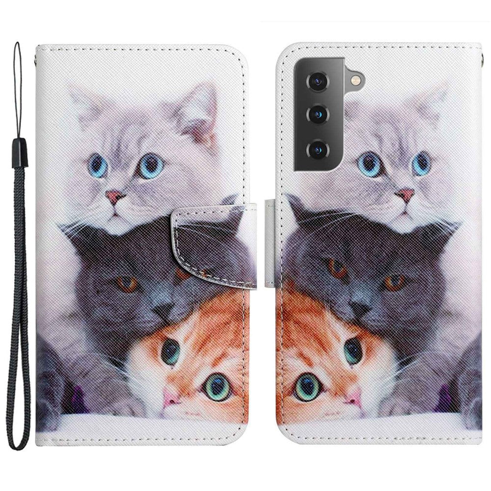 For Samsung Galaxy S23+ Cross Texture PU Leather Shockproof Phone Case Pattern Printing Wallet Stand Folio Flip Cover