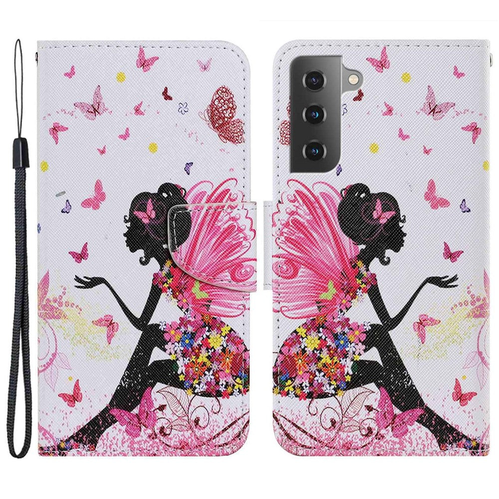 For Samsung Galaxy S23+ Cross Texture PU Leather Shockproof Phone Case Pattern Printing Wallet Stand Folio Flip Cover