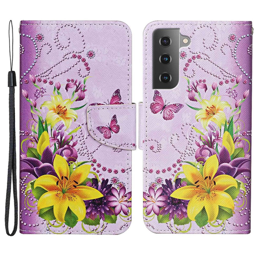 For Samsung Galaxy S23+ Cross Texture PU Leather Shockproof Phone Case Pattern Printing Wallet Stand Folio Flip Cover