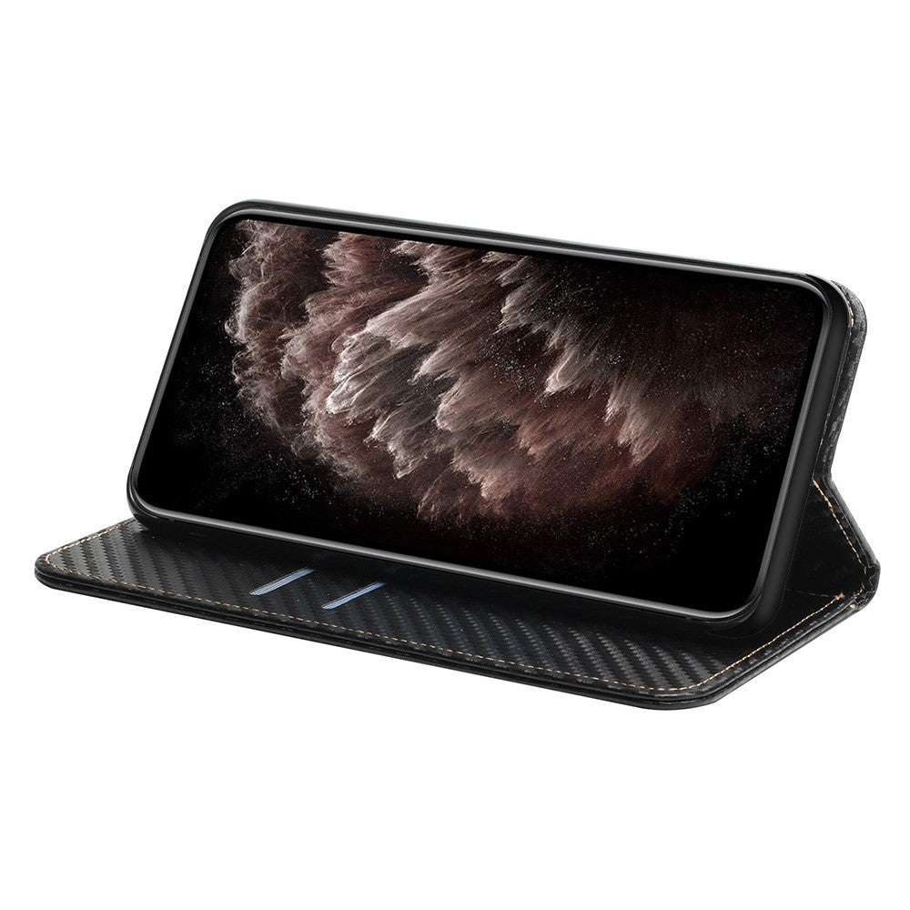 For Samsung Galaxy S23+ Carbon Fiber Texture PU Leather Stand Wallet Case Full Protection Auto Closing Magnetic Phone Cover