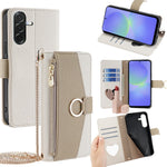 For Samsung Galaxy A36 5G Case Mirror Wallet Leather Phone Cover with Chain Shoulder Strap