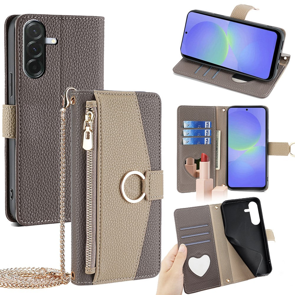 For Samsung Galaxy A36 5G Case Mirror Wallet Leather Phone Cover with Chain Shoulder Strap