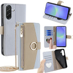 For Samsung Galaxy A36 5G Case Mirror Wallet Leather Phone Cover with Chain Shoulder Strap