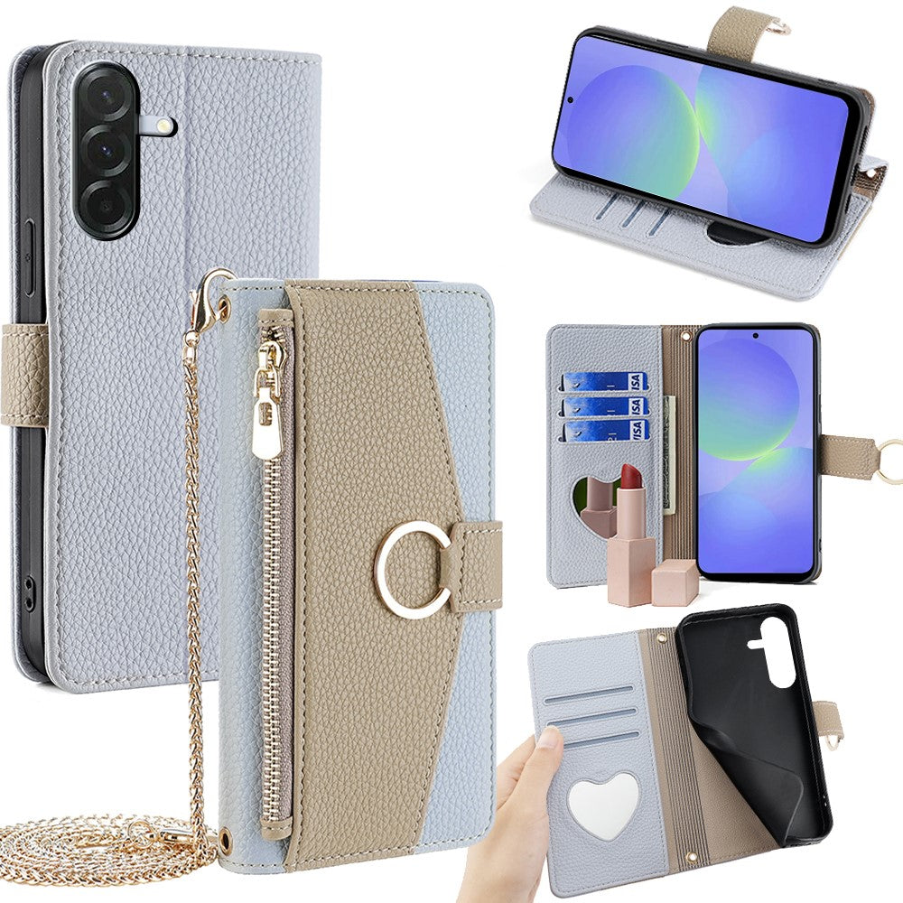 For Samsung Galaxy A36 5G Case Mirror Wallet Leather Phone Cover with Chain Shoulder Strap