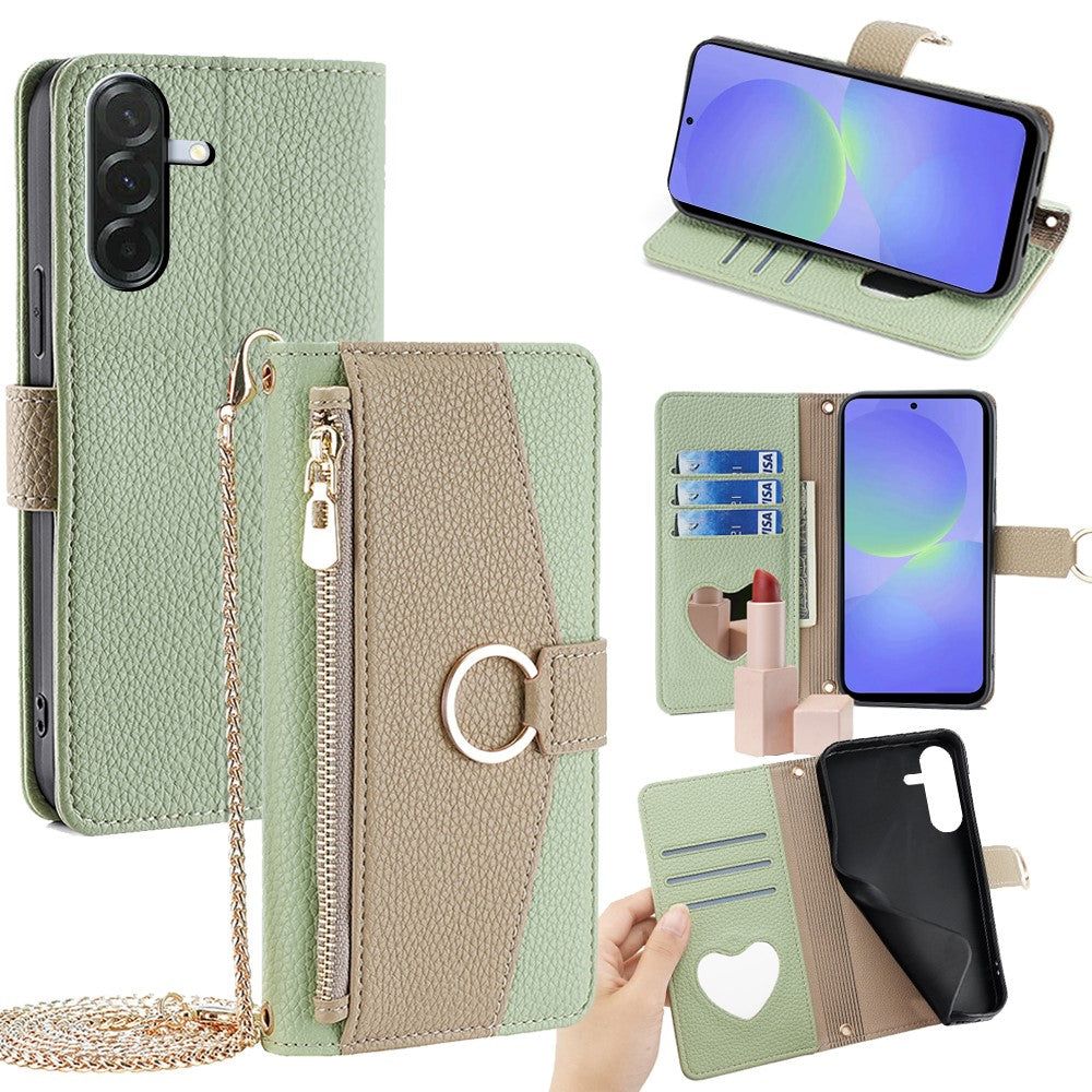 For Samsung Galaxy A36 5G Case Mirror Wallet Leather Phone Cover with Chain Shoulder Strap