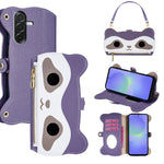 Til Samsung Galaxy A36 5G Etui Sødt Vaskebjørnsdesign PU Læder Telefoncover med Håndledsrem