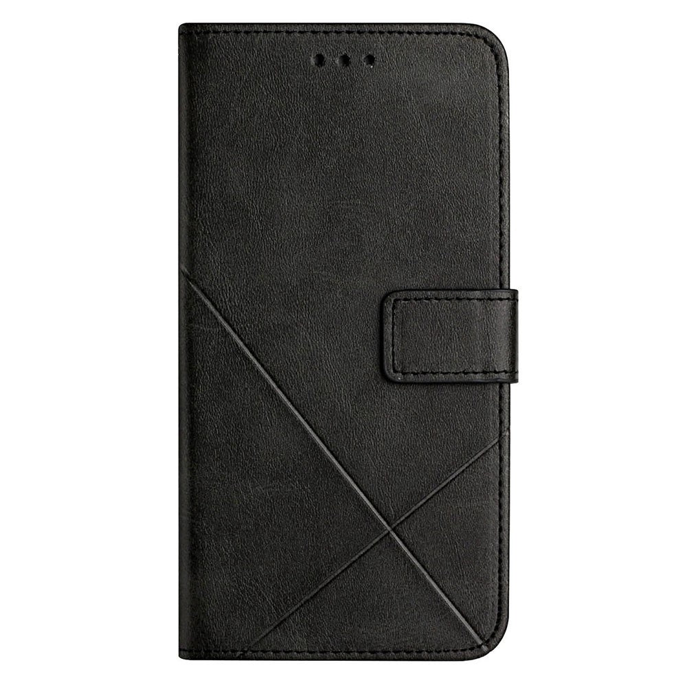 For Samsung Galaxy S23+ Drop-proof Line Imprinting Phone Case Solid Color PU Leather Magnetic Clasp Wallet Stand Flip Cover with Strap