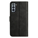 For Samsung Galaxy S23+ Drop-proof Line Imprinting Phone Case Solid Color PU Leather Magnetic Clasp Wallet Stand Flip Cover with Strap