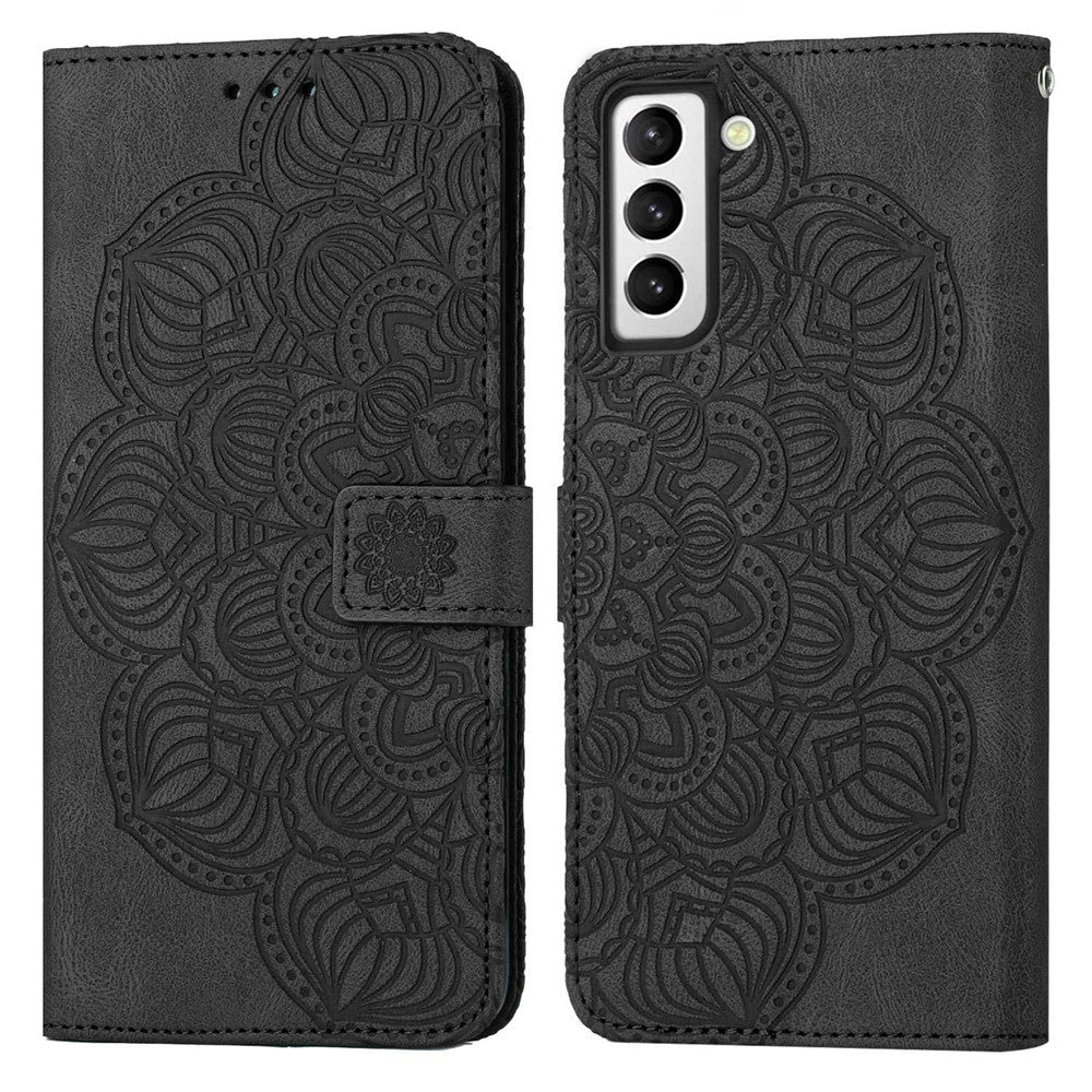 For Samsung Galaxy S23+ Mandala Flower Imprinted Folio Flip Phone Case PU Leather Stand Wallet Cover with Strap