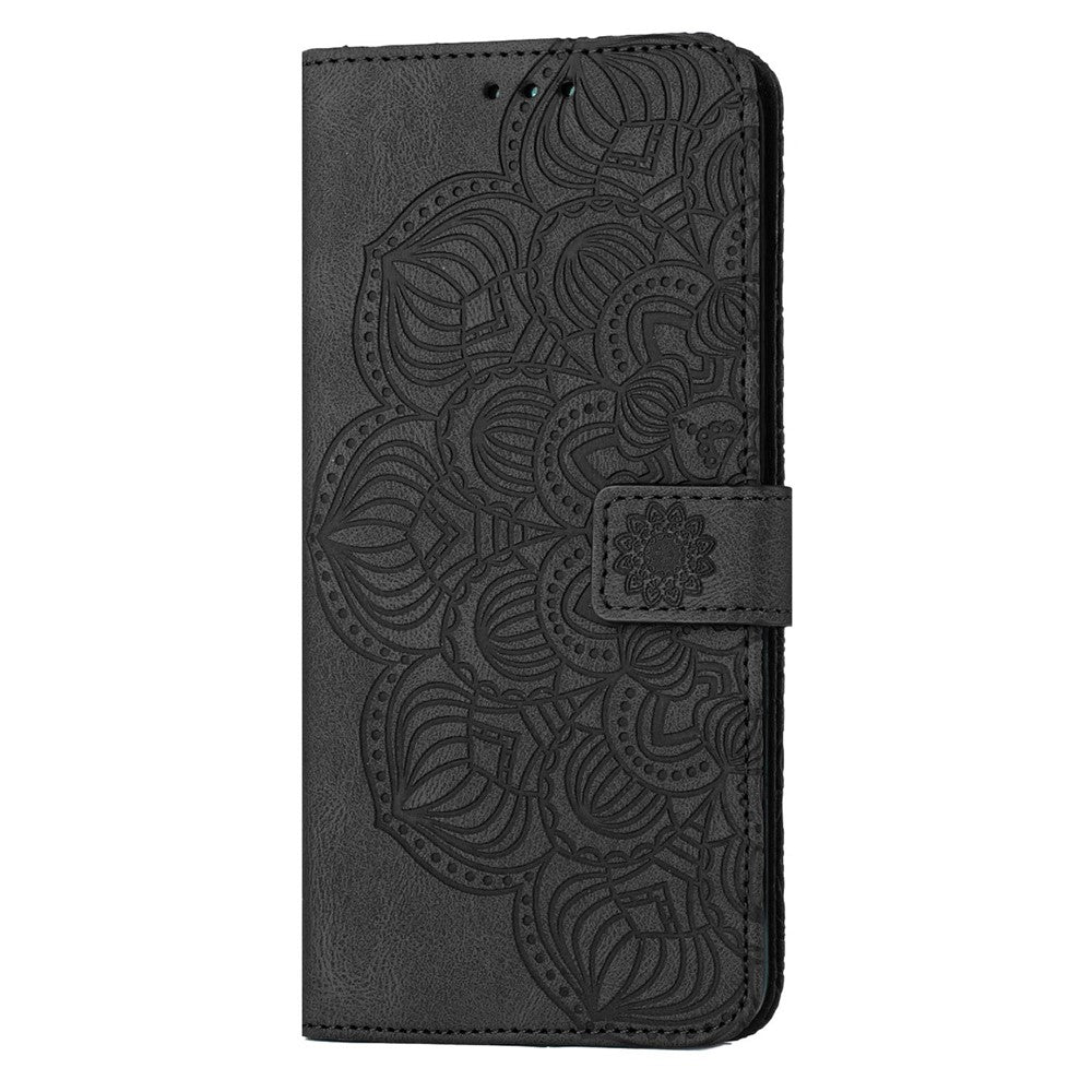 For Samsung Galaxy S23+ Mandala Flower Imprinted Folio Flip Phone Case PU Leather Stand Wallet Cover with Strap