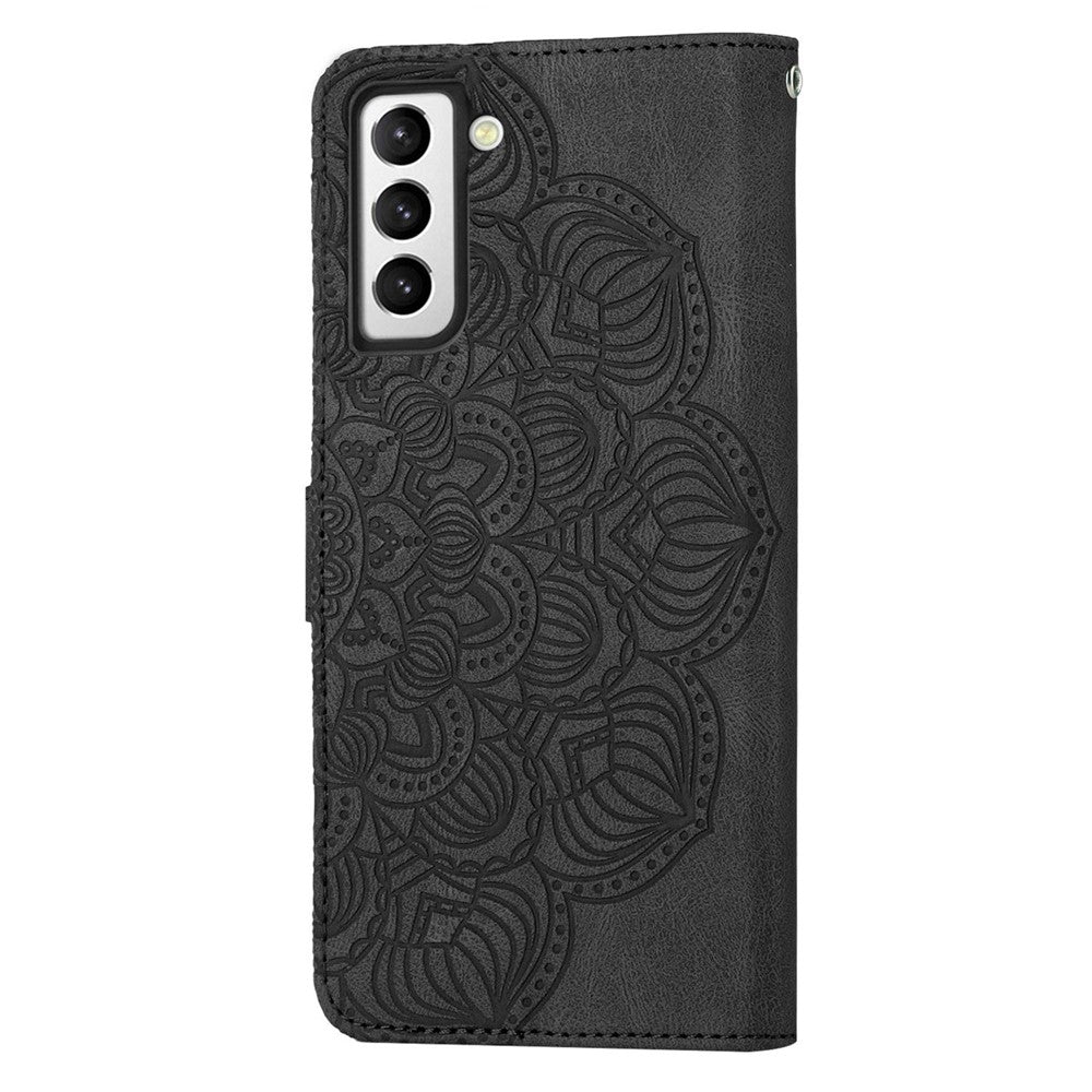 For Samsung Galaxy S23+ Mandala Flower Imprinted Folio Flip Phone Case PU Leather Stand Wallet Cover with Strap
