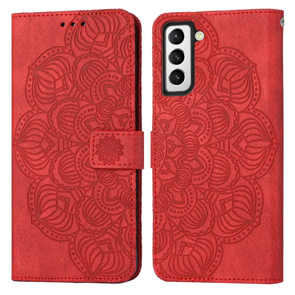 For Samsung Galaxy S23+ Mandala Flower Imprinted Folio Flip Phone Case PU Leather Stand Wallet Cover with Strap