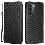 Samsung Galaxy S23 Kolfibertextur PU-läderfodral Magnetiskt självabsorberande plånboksfodral Folio Flip-fodral