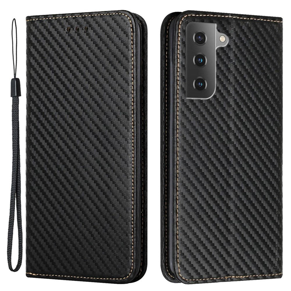 Samsung Galaxy S23 Kolfibertextur PU-läderfodral Magnetiskt självabsorberande plånboksfodral Folio Flip-fodral