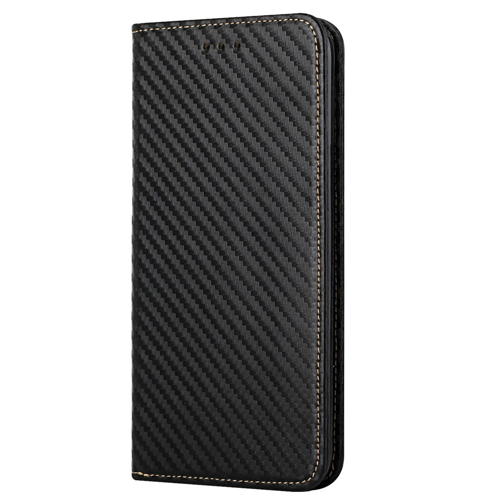 Samsung Galaxy S23 Kolfibertextur PU-läderfodral Magnetiskt självabsorberande plånboksfodral Folio Flip-fodral