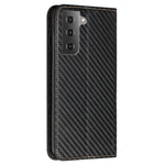 Samsung Galaxy S23 Kolfibertextur PU-läderfodral Magnetiskt självabsorberande plånboksfodral Folio Flip-fodral